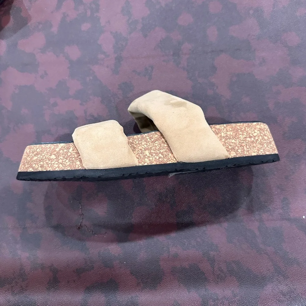 Free People Women Tan Suede Double Strap Cork Platform Slide Sandals 8.5 4747413